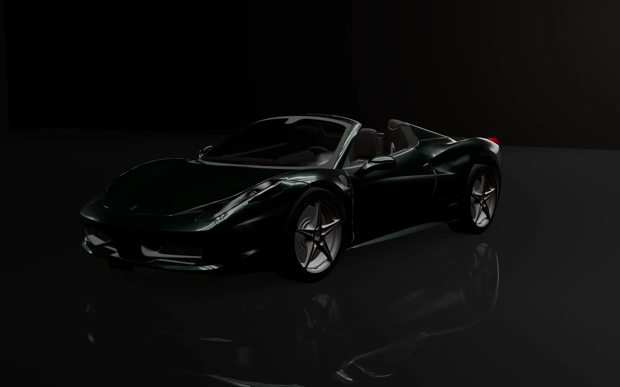 O mesmo carro simulado em verde profundo brilhante.